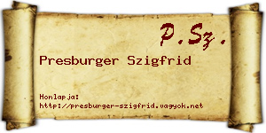 Presburger Szigfrid névjegykártya